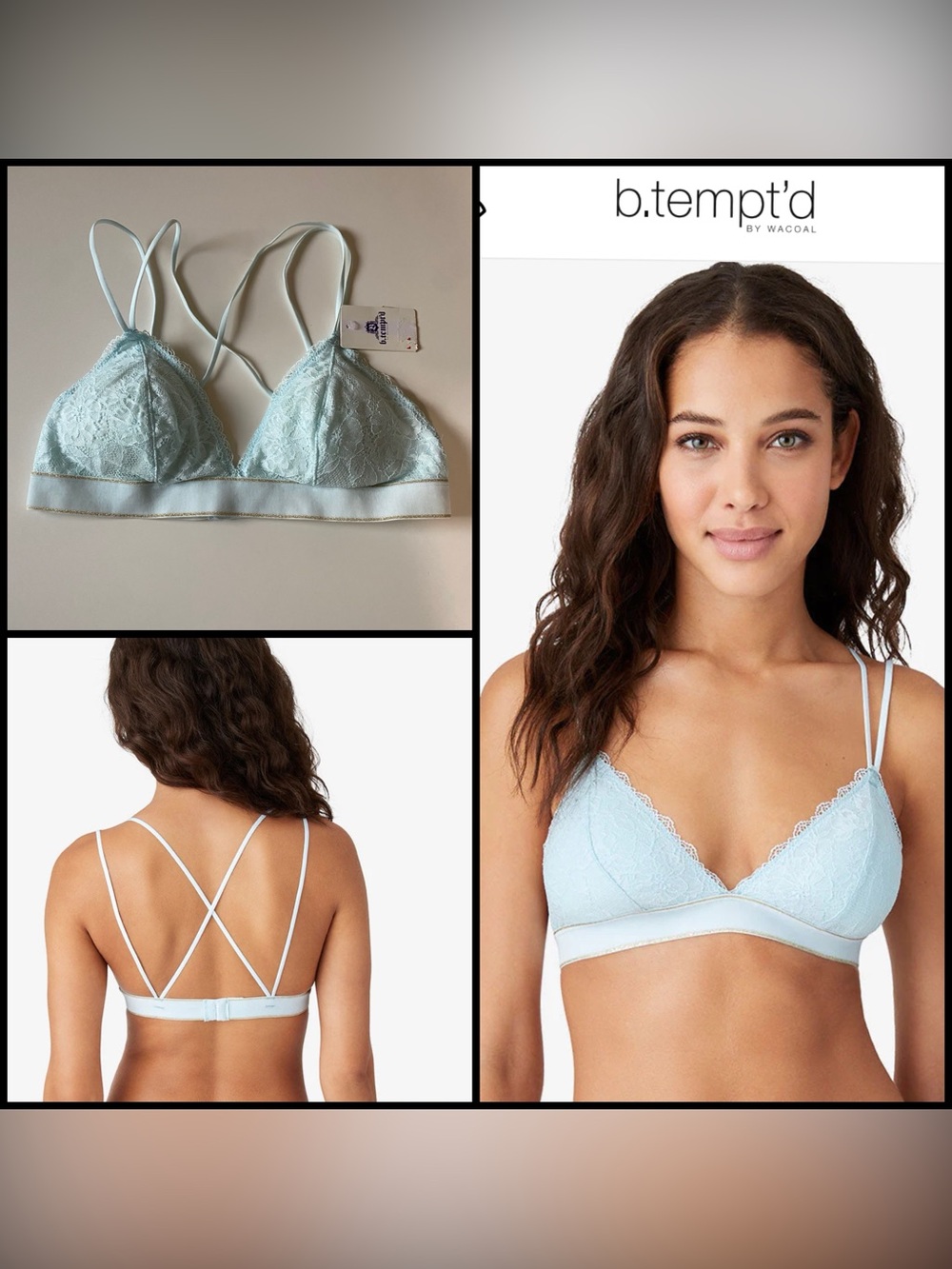 B.Tempt'd by Wacoal lace bra blue with gold trim NWT